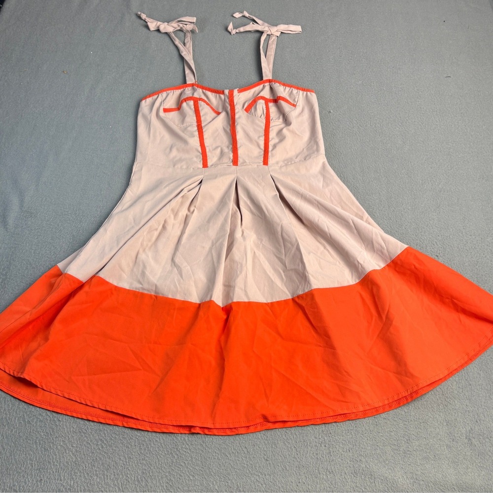 ChicMe Colorblock Fit and Flare Dress Orange Tan Tie Strap XL LZS1463